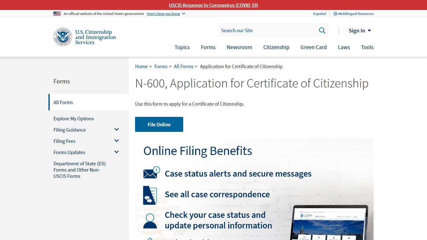 Application for Certificate of Citizenship | USCIS